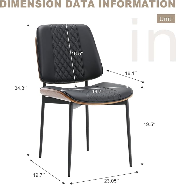 BV Dining Chairs Set of 4, PU Leather Armless Kitchen Chair in Modern Walnut Style, Mid Century Bentwood Side Chair with Metal Legs, Retro Accent Guest Chair for Kitchen Dining Room(Black)-Ruum Studio Home