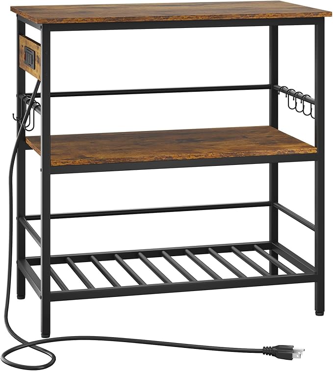 IBUYKE Kitchen Island with Storage, Bakers Rack with Power Outlet,Microwave Stand with Large Worktop,Rolling Bar Cart for Home, Outdoor, Kitchen,Rustic Brown and Black TMJ029H-Ruum Studio Home
