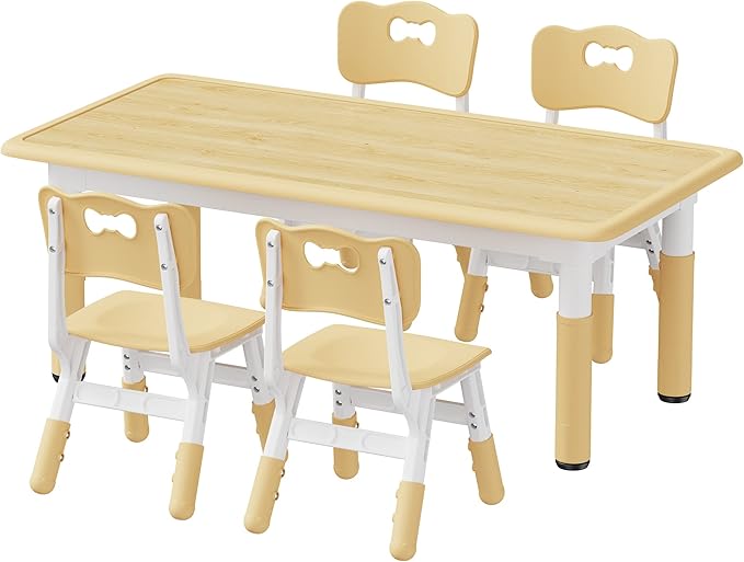 Brelley Kids Table and 4 Chairs Set, Height Adjustable Toddler Table and Chair Set, Graffiti Desktop, Non-Slip Legs, Max 300lbs, Children Multi-Activity Table for Ages 2-8-Ruum Studio Home