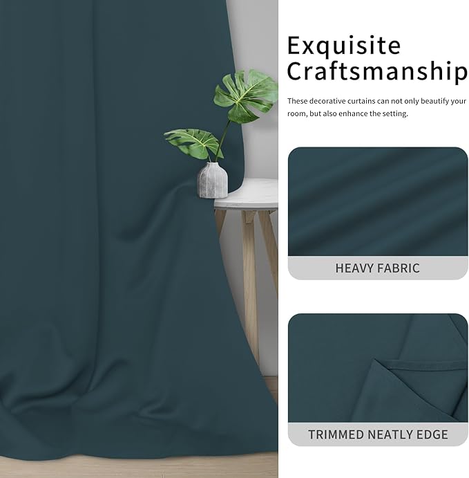 Easy-Going Blackout Curtains for Bedroom, Solid Thermal Insulated Grommet and Noise Reduction Window Drapes, Room Darkening Curtains for Living Room, 2 Panels (34x54 in, Bluestone)-Ruum Studio Home