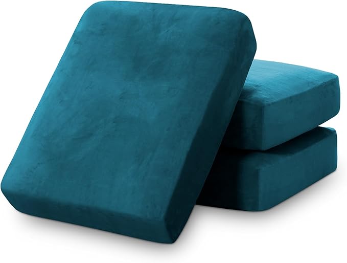 PrinceDeco Stretch Sofa Cushion Covers for Couches and Sofas,Soft Velvet Couch Seat Covers, Sofa Covers Washable, Seat Cushion Cover for 3 Couch Sofa Pet Friendly - Deep Teal, Each Width Up to 29.5"-Ruum Studio Home
