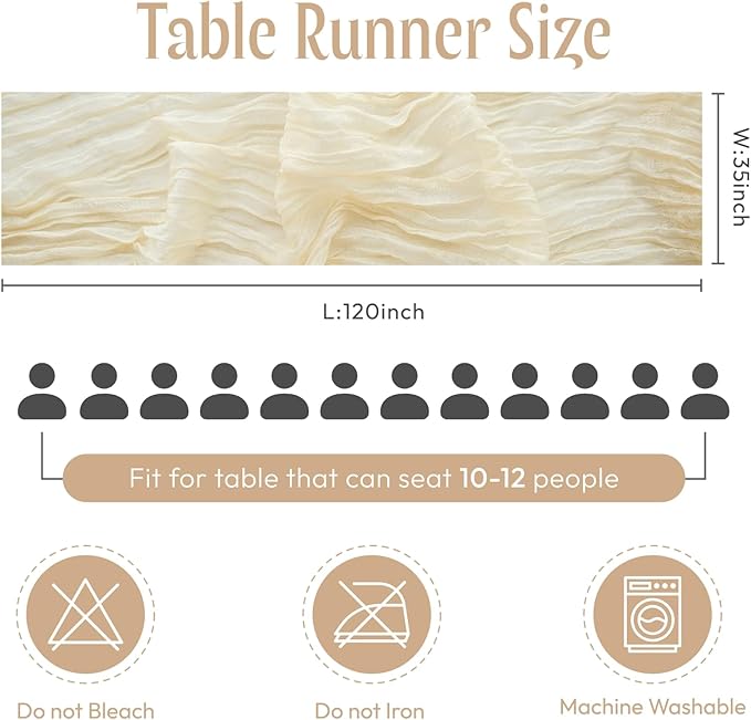Sioloc 1 Pack Beige Cheesecloth Table Runner Fall Autumn Decor for Home 10ft Table Cloth for Tea Wedding Birthday Party Baby Bridal Shower Halloween Thanksgiving-Ruum Studio Home