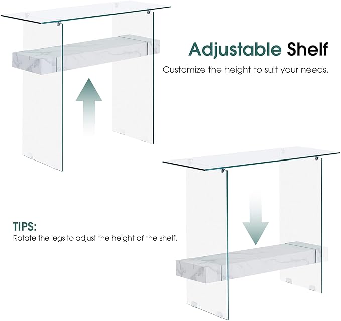 ivinta Glass Entry Table with Storage, 39.4" Modern Console Table for Living Room, Foyer, Hallway, Bedroom 5101 (White)-Ruum Studio Home