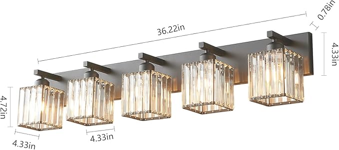 Modern Black Crystal Bathroom Vanity Light - 5-Lights Wall Light Fixtures-Ruum Studio Home