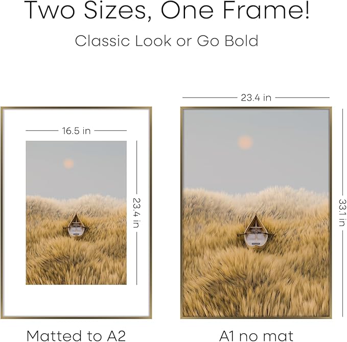 Homeforia A1 Poster Frame Bronze, High End Metal 23.4 x 33.1 inch Large Picture Frames with Mat for 16.5 x 23.4 Photo, A1 Size Brass Frame Matted to A2 Print, 23.4x33.1 Frame, Tempered Glass, Set of 1-Ruum Studio Home