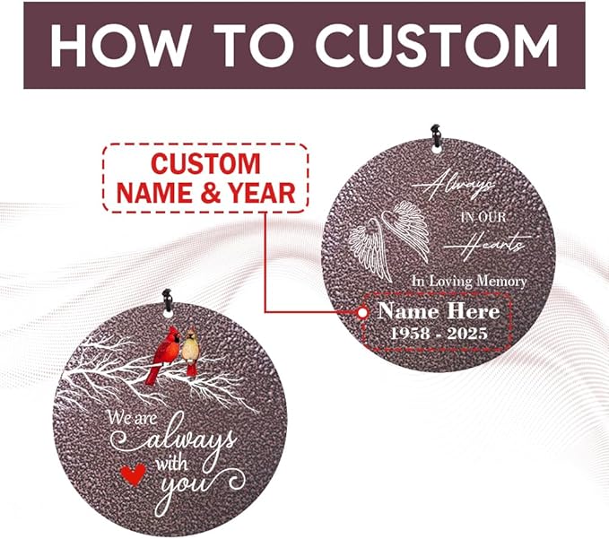 Personalized Sympathy Wind Chimes, Cardinal Wind Chimes, Wind Chime for Loss of Loved Father/Mother/Lover, Commemorative Sympathy Bereavement Gifts for Condolences/Funeral-Ruum Studio Home