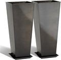 KOL 25''H. Bright Glazed Planter with Drainage Hole, Set of 2, Tall Galvanized Steel Planter Pots with Saucer for Indoor & Outdoor Use, Decorative Flower Plant Pots for Porch, Patio, Deck - Black-Ruum Studio Home