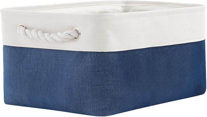TheWarmHome Storage Bins for Shelves - 1 Pack 13.8x9.7x6.7 inch Collapsible Storage Basket for Organizing, Dog Toy Bin for Closet Organizer laundry Cloth Nursery (White & Jean Blue)-Ruum Studio Home