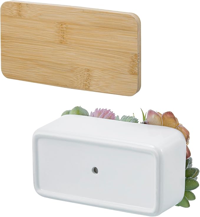 MyGift Assorted Artificial Succulent Plant Arrangement Potted in White Ceramic Planter Pot with Removable Bamboo Tray-Ruum Studio Home