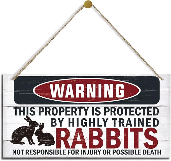 Funny Warning Signs, The Property is Protected By Highly Trained Rabbits Sign, Decorative Wood Hanging Wood Plaque, Rabbit Warning Decor Outdoor, Farm Decor, Rustic Home Decor for Front Door-Ruum Studio Home