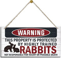 Funny Warning Signs, The Property is Protected By Highly Trained Rabbits Sign, Decorative Wood Hanging Wood Plaque, Rabbit Warning Decor Outdoor, Farm Decor, Rustic Home Decor for Front Door-Ruum Studio Home