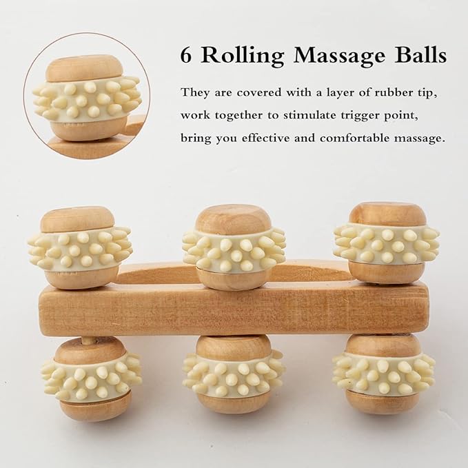 Handheld Massage Roller for Sore Muscle, Wood Therapy Massage Tools for Body, Wooden Fascia Roller for Deep Tissue, Lymphatic Drainage Massager for Legs/Thighs/Butt-Ruum Studio Home