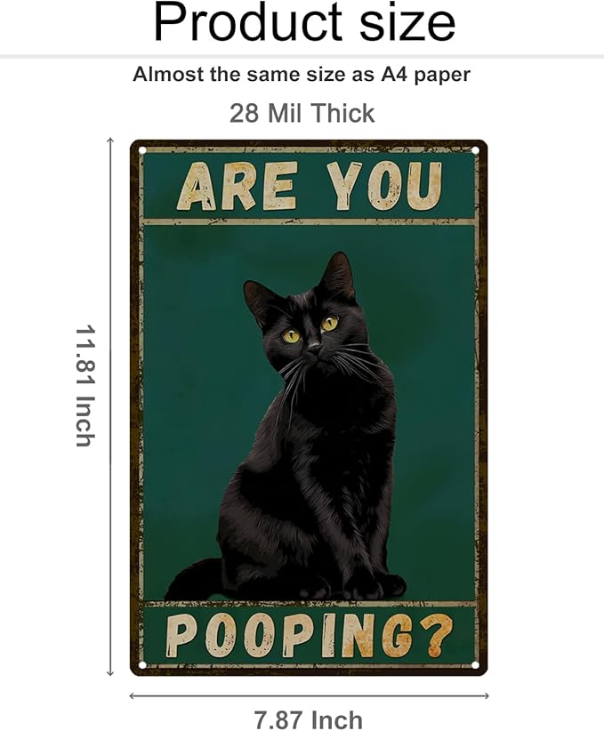 ALKB Funny Black Cat Sign Are You Pooping Metal Signs Black Cat Gift Vintage Bathroom Wall Decor 8 x 12 Inch-Ruum Studio Home