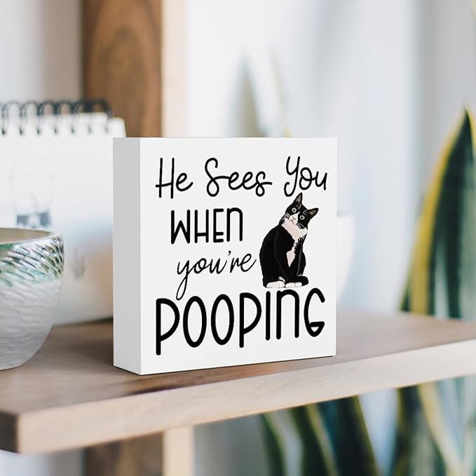 Funny Bathroom Decor Are You Pooping Cat Sign Funny Bathroom Toilet Table Decoration Funny Cat Gifts Bathroom Wall Decor Cat Gifts for Women Gifts for Cat Lovers, Bathroom Wooden Box Sign Decor-Ruum Studio Home