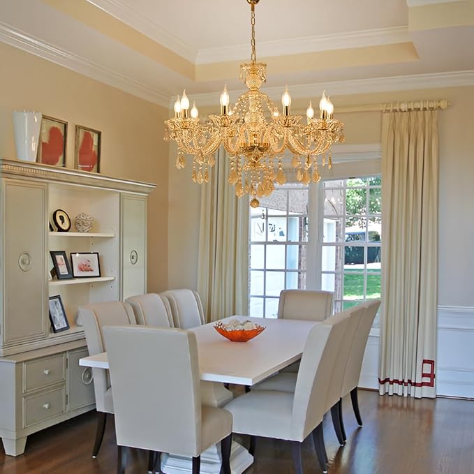 10-Light Crystal Chandelier Clear K9 Crystal Luxury Ceiling Light Fixture Flush Mount Pendant Lighting for Living Room Dining Room Bedroom Kitchen Hallway Entryway-Ruum Studio Home