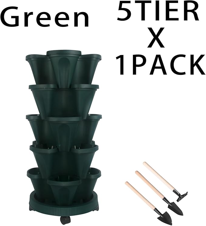 Vertical Planter 5 Tier Stackable Planters Garden Planters Strawberry Herb Flower and Vegetable Planter Indoor Outdoor Gardening Pots with Removable Wheels and Tools-Ruum Studio Home