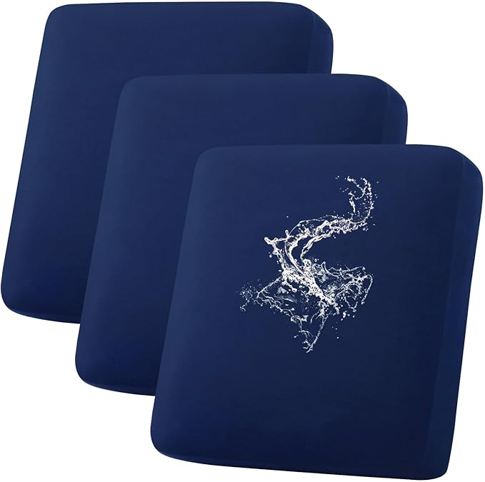 hyha Waterproof Couch Cushion Covers, Stretch Sofa Couch Seat Slipcover for Dog Washable, Non-Slip Waterproof Outdoor Cushion Covers for Patio Furniture Replacement (3 Pieces, Navy)-Ruum Studio Home