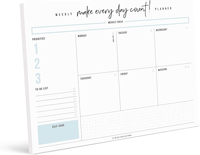 Bliss Collections Weekly Planning Pad, To Do List Notebook - Undated Tear-Off Sheets Notepad - Work Calendar, Organizer, Scheduler for Goals, Tasks - Make Every Day Count, 8.5" x 11", 50 Sheets-Ruum Studio Home