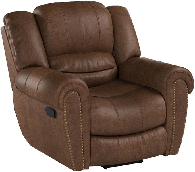 CANMOV Leather Recliner Chair, Classic and Traditional Manual Recliner Chair with Comfortable Arms and Back Single Sofa for Living Room, Nut Brown-Ruum Studio Home