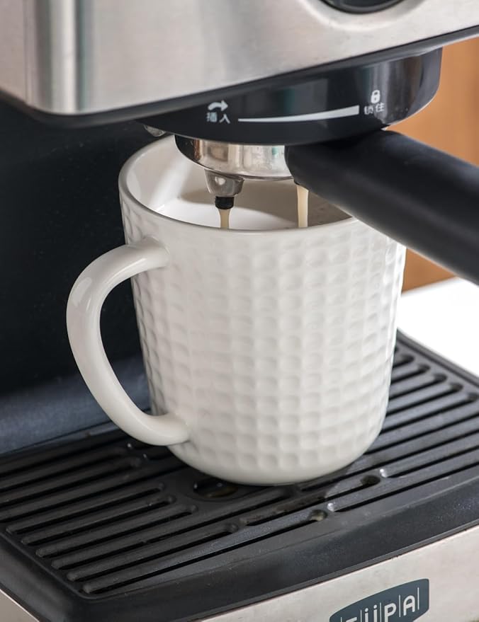 Ceramic Coffee Mugs 15 oz, Large Waffle Embossed Mug Set, Coffee Cups for Latte, Cappuccino, Cocoa, Tea, Mocha, Milk, Housewarming Wedding Present,Microwave & Dishwasher Safe - Set of 4 (White)-Ruum Studio Home