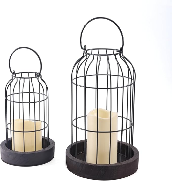 PHOSPHOR Home Decor Candle Lanterns, Set of 2 Rustic Cage Candle Holder, Tian Yuan Nong she，for Living Room, Fireplace Mantle, Dining Table Centerpieces Home Kitchen Decor-Ruum Studio Home