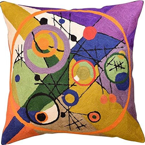 Kandinsky Contemporary Throw Pillow Cover - Circles 2 Modern Pillowcases Mid-Century Abstract Toss Cushion Farmhouse Chair Cushions Hand Embroidered Wool 18x18 Inch-Ruum Studio Home
