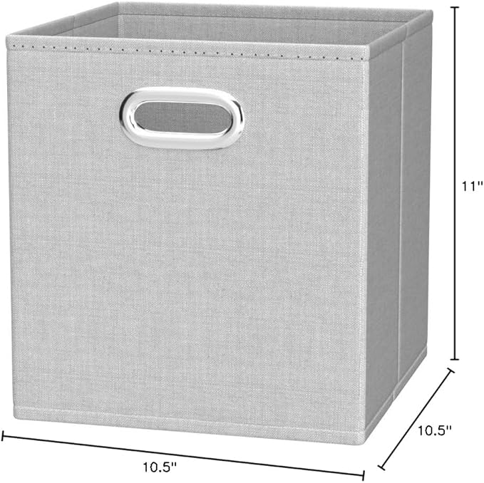 Amazon Basics Collapsible Cube Storage Organizer Bins, 6-Pack, 10.5 x 10.5 x 11 inches, Light Grey-Ruum Studio Home