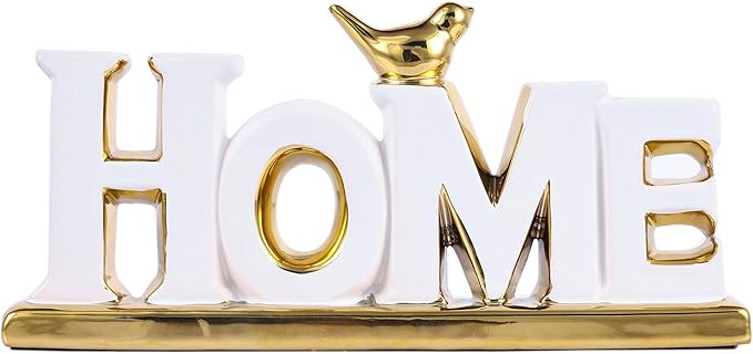 Love Sign Decoration,White and Gold Love Signs for Home Decor Statue,Modern Bird Sculpture Personalized Love Decor,Gold Style Figurine Decorative Ornaments for Living Room,Bedroom,Desktop (Home white)-Ruum Studio Home