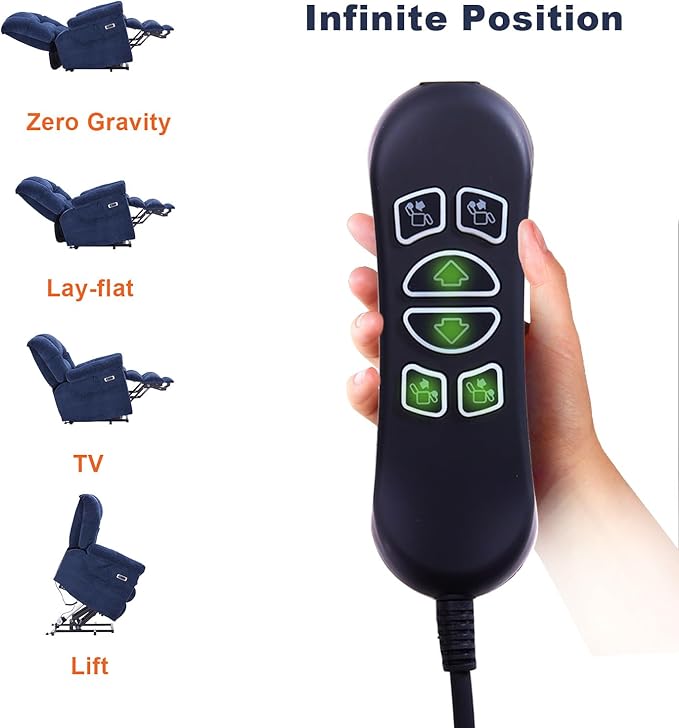 Triple Motor Power Lift Recliner Chair with Massage and Dual Heat for Elderly People, Zero Gravity Lay Flat Recliner Infinite Position, USB Ports（Navy Blue）-Ruum Studio Home
