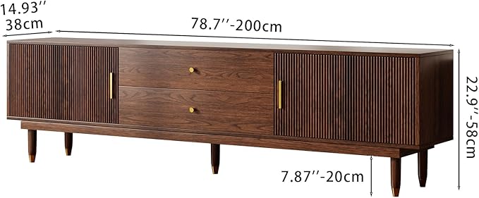 Mid Century Modern TV Stand for 75 inch TV, 78.7" Walnut TV Console with 2 Storage Cabinet & 2 Drawers, Entertainment Center, Media Console for Living Room/Bedroom-Ruum Studio Home