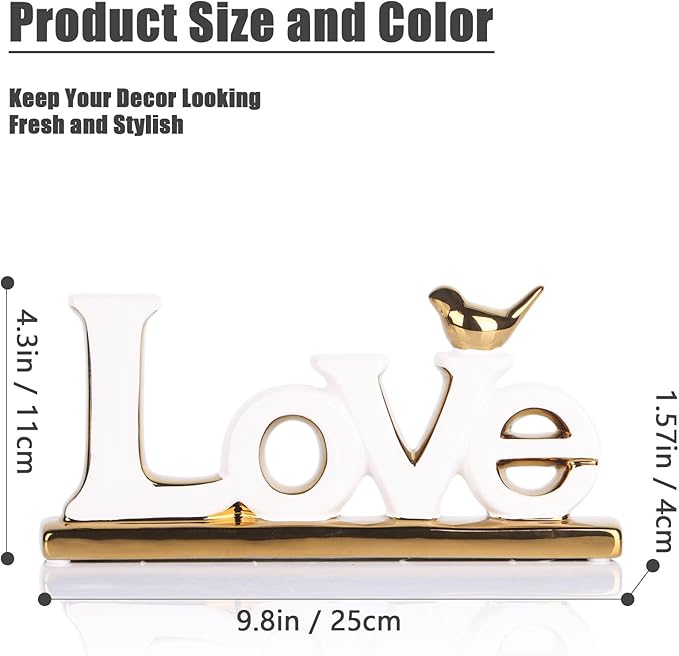 Love Sign Decoration,White and Gold Love Signs for Home Decor Statue,Modern Bird Sculpture Personalized Love Decor,Gold Style Figurine Decorative Ornaments for Living Room,Bedroom,Desktop,Cabinets-Ruum Studio Home