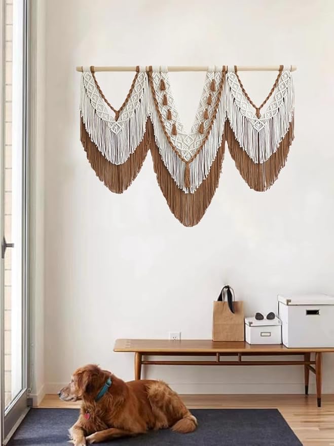 large macrame wall hanging - Boho Tapestry Macrame Wall Decor Art- Chic Bohemian Handmade Woven Tapestry Home Decoration for Bedroom Living Room Apartment Wedding Party - 43"x32" (Beige-Brown)-Ruum Studio Home