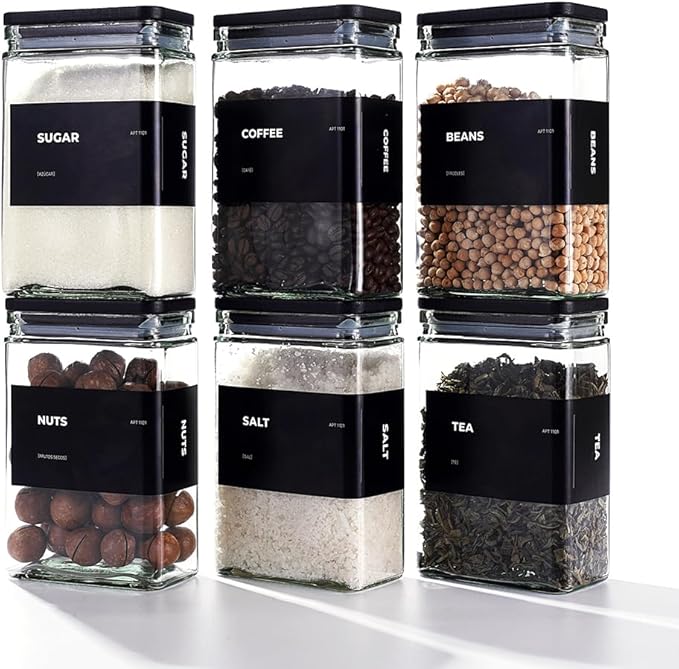 27 oz Glass Storage Jars with Bamboo Lid, set of 6, glass canisters with airtight lids, Clear jars with lids for Cookie, Candy, Tea, Coffee Bean and Rice, Black-Ruum Studio Home