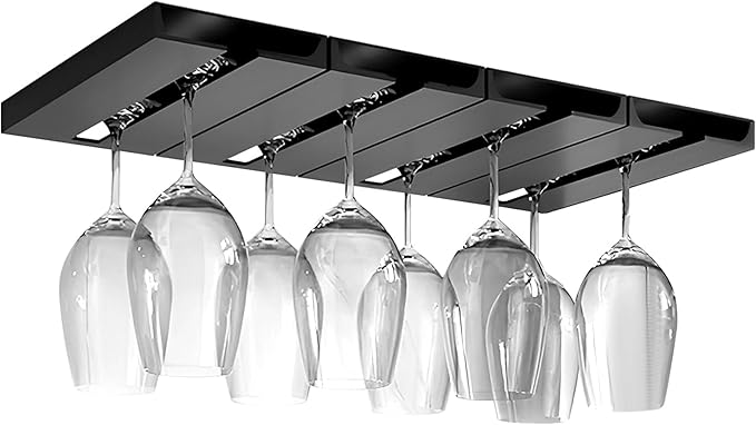 Wine Glass Holder Stemware Rack Hanger Under Cabinet or Counter for Bar,Kitchen and Restaurant Set of 4(black)-Ruum Studio Home