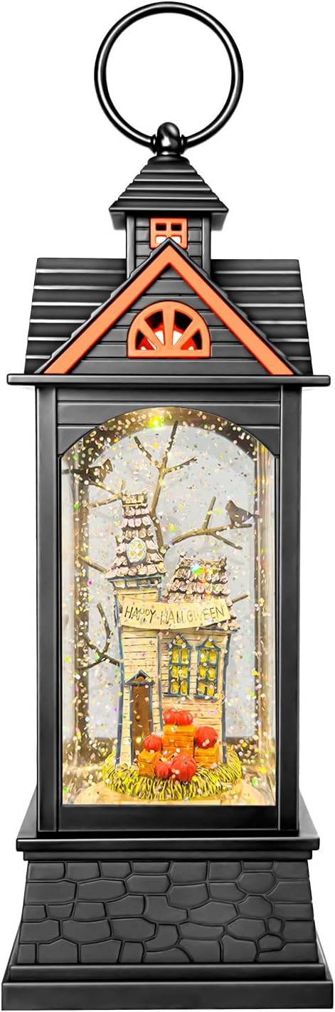 Halloween Snow Globe Lantern, Spooky Ghost Halloween Decor, Plug-in & Battery Operated Snow Globes for Halloween Decorations Indoor-Ruum Studio Home