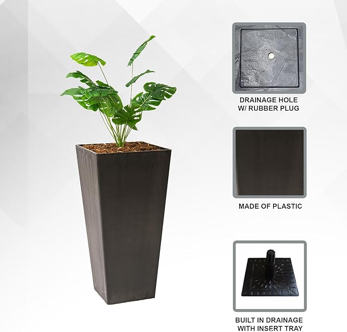 XBrand Modern 28-Inch Square Planter, Modern Tapered Planter Perfect for Indoor & Outdoor, Patio Décor, Set of 2-Ruum Studio Home