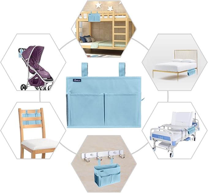 Surblue Bedside Caddy Hanging Organizer Bedside Storage Bag for Bunk and Hospital Beds (Small, Skyblue)-Ruum Studio Home