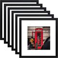 8x8 Picture Frame Set of 6, Display Pictures 5x5 with Mat or 8x8 Without Mat for Wall Mounting or Table Top Display,Black-Ruum Studio Home