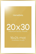 Homeforia 20x30 Poster Frame Gold, High End Metal 20 x 30 Picture Frames with Mat 16 by 24 Photo, 20x30 Gold Frame Matted to 16x24 Print, 30x20 Large Hanging Frames, Tempered Glass, Wall Kit, Set of 1-Ruum Studio Home