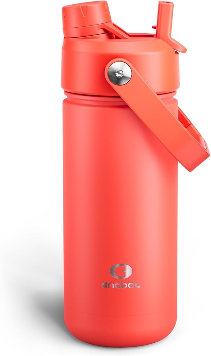 Insulated Water Bottle with Straw Stainless Steel Water Bottle, Leak-Proof, BPA-Free, Double Wall Vacuum Keeps Cold for 24 Hours for Sports, Travel, School (18 oz, Tawny Orange)-Ruum Studio Home