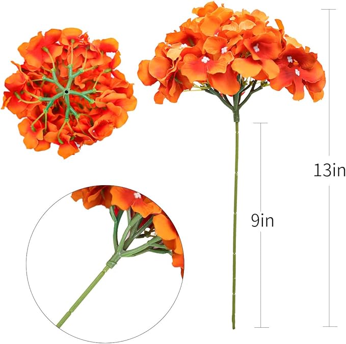 Tifuly Hydrangea Artificial Flowers -12 pcs Realistic Fake Hydrangea Silk Flowers with Stems Faux Hydrangea Flowers Heads for Office Home Party Wedding Centerpiece DIY Floral Decor (Orange)-Ruum Studio Home