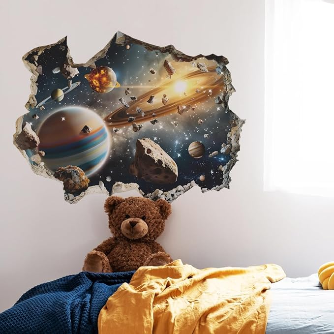 Quanhaigou 3D Galaxy Outer Space Wall Decals Stickers Wall Murals Wallpaper Decor for Home Floor Living Room (Universe Planet)-Ruum Studio Home