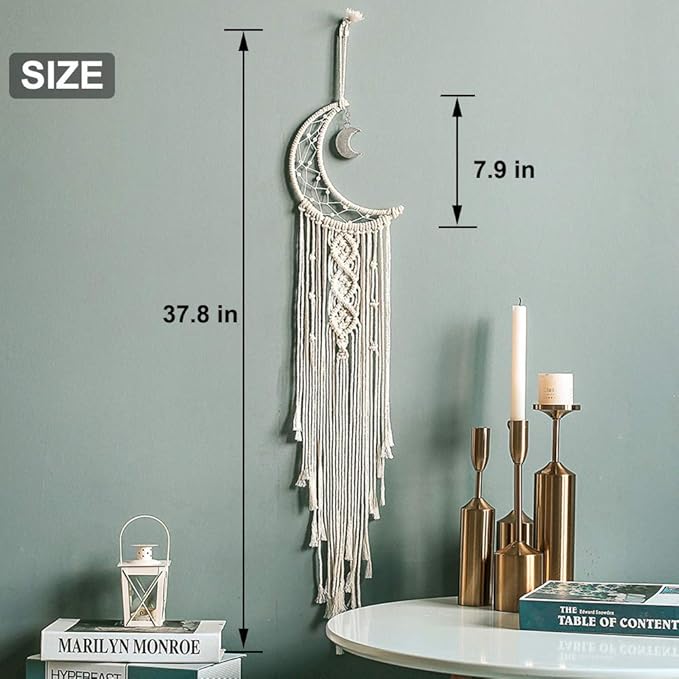 MOONFLY Dream Catcher with Handmade Moon Star Design Woven Cotton Dream Catchers Boho Macrame Wall Hanging Home Decoration Ornament Craft Gift (White Moon)-Ruum Studio Home
