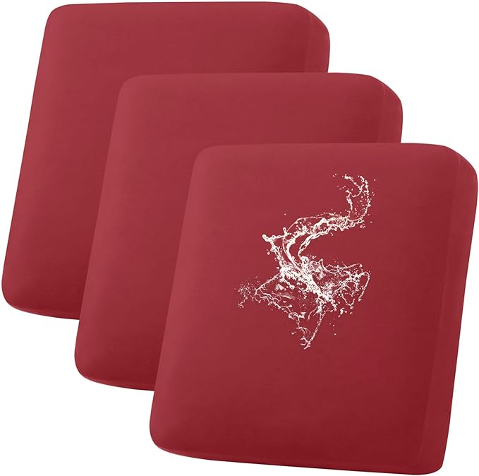 hyha Waterproof Couch Cushion Covers, Stretch Sofa Couch Seat Slipcover for Dog Washable, Non-Slip Waterproof Outdoor Cushion Covers for Patio Furniture Replacement (3 Pieces, Wine Red)-Ruum Studio Home