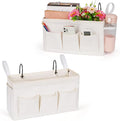 Bedside Caddy Organizer with Fixed Straps and Water Bottle Holder for Home, College Dorm, Hospital, Crib and Bunk Bed (2pcs White)-Ruum Studio Home