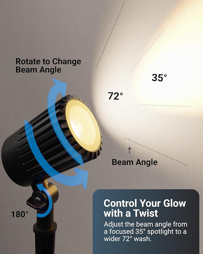 Sunco 6 Pack Garden Tree Flag Lights Outdoor [Luces para Jardin], LED Low Voltage Scope Spotlight with Connectors, 10W, Selectable CCT 2700K/4000K/5000K, 12V-24V, Beam Angle Adjustable, IP65 ETL-Ruum Studio Home