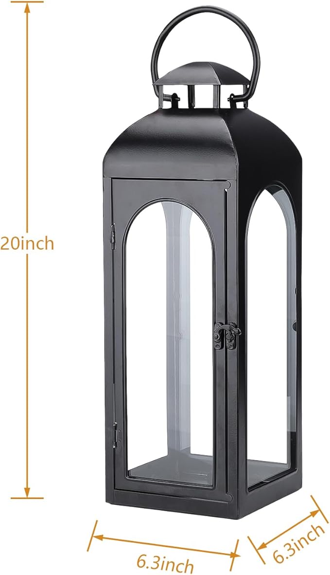 Bdor 20-Inch Metal and Tempered Glass Candle Lantern - Premium Outdoor Lantern, Decorative Lanterns with Handcrafted Design for Patio, Garden & Indoor Decor-Ruum Studio Home