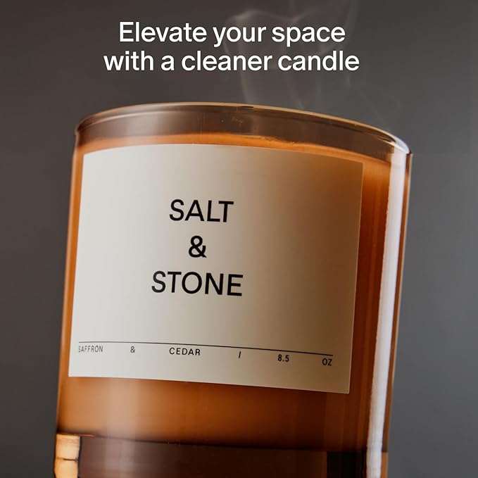 SALT & STONE Scented Candle for Women & Men | Hand-Poured, Aromatic & Fragrant | Coconut & Soy Blend Wax | 100% Cotton Wick | Long-Lasting 50 Hour Burn Time (8.5 oz) (Saffron & Cedar)-Ruum Studio Home