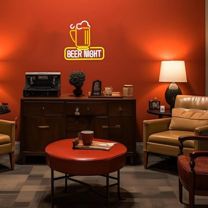 Beer Night Neon Sign for Man Cave Bar Decor Yellow White Beer Neon Light Bar Neon Sign Wall Art for Bedroom Beer Pub Man Cave Restaurant Party Decor-Ruum Studio Home