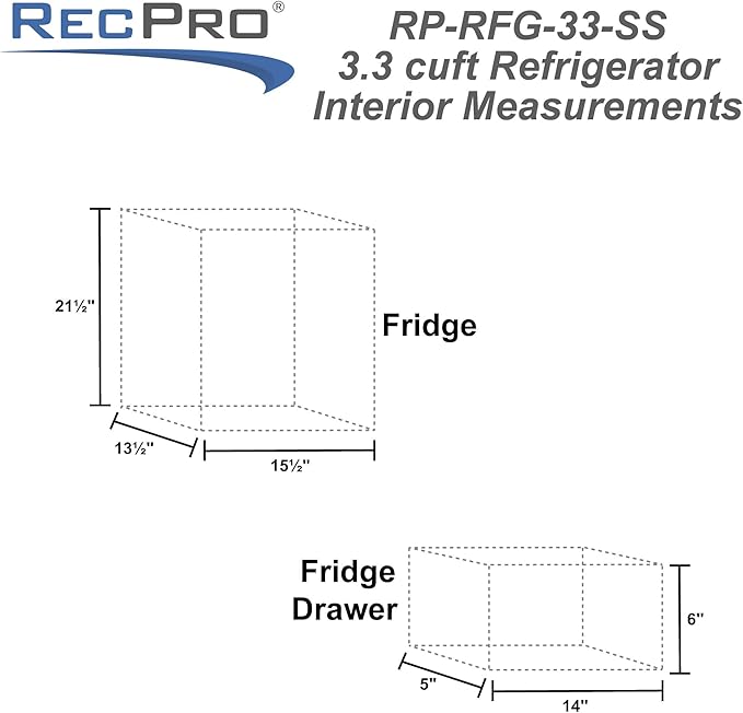 RecPro 3.3 Cu Ft 12V RV Refrigerator | Stainless Steel Frost-Free Fridge with Can Holder | Compact Camper Fridge with Door Storage, 7 Temp Settings | 19”W x 19”D x 32.75”H-Ruum Studio Home